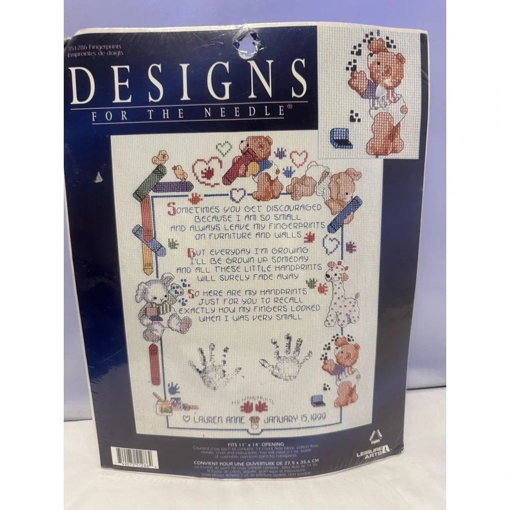 Designs For The Needle Counted Crosstitch Kit My Handprints NEW Leisure Arts